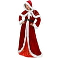 thumbnail image 3 of Women's Deluxe Mrs. Claus Costume Christmas Dress Velvet Hooded Santa Dress for Christmas Party, 3 of 6