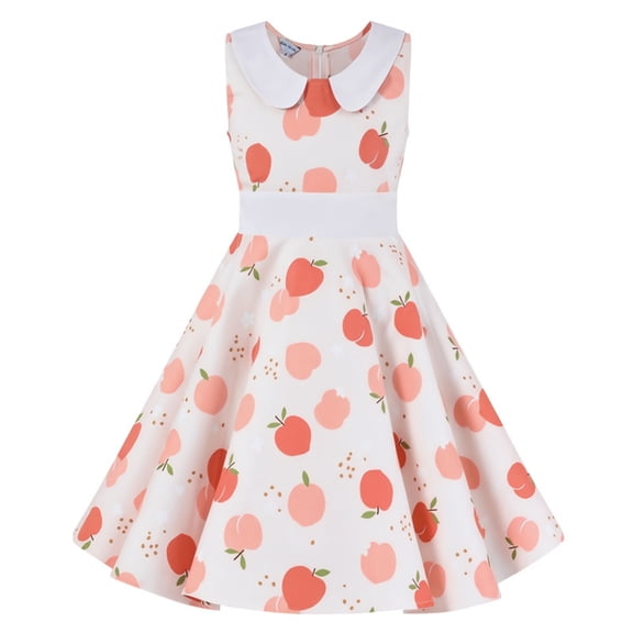 LIIPEE Girls Dresses Casual Polka Dot Printed Sleeveless Lapel Dress Kids Daily Party Comfortable Breathable Soft Cute Dresses,Orange2,13-14 Years