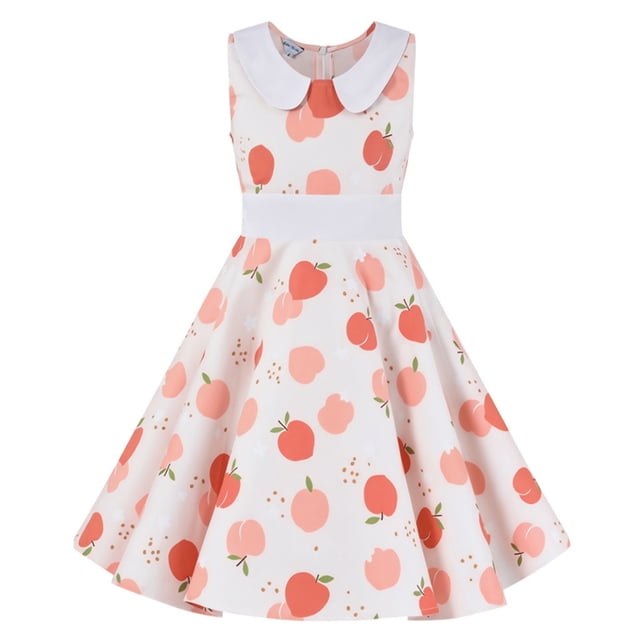 FYDUU Robes Filles Sans Manches Années 50 Vintage à Pois Robe de Soirée Rétro Col Peter Pan Décontractée Robe d'Été Quotidienne Saint-Valentin