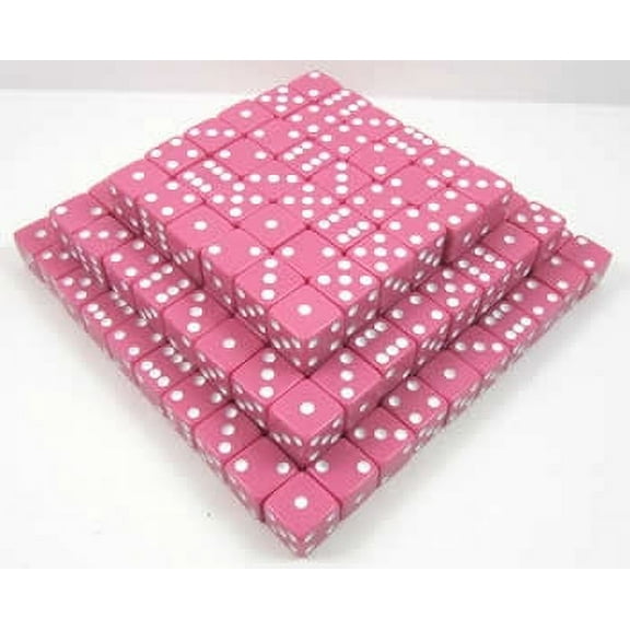 Pink Opaque Dice with White Pips D6 16mm (5/8in) Bulk Pack of 200 Koplow Games