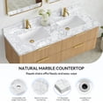 thumbnail image 6 of Zevio 61"W x 22"D Natural Marble Vanity Top in Carrara White with Ceramic Sink, 6 of 12