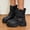 Black, variant on Women's Matte Faux Leather Mid-Calf Moto Boots, Round Buckle Strap Pull-On Round Toe Chunky Lug Sole Platform Boots Boots Sizes 36
