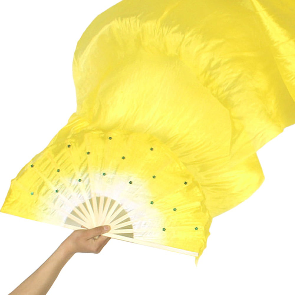 BESTHS 1.5m Bamboo Imitation Silk Fan,Colorful Belly Dancing Silk Bamboo Veils for Dance,Kung Fu,Tai Chi,Stage Performance Props,Dance Accessories