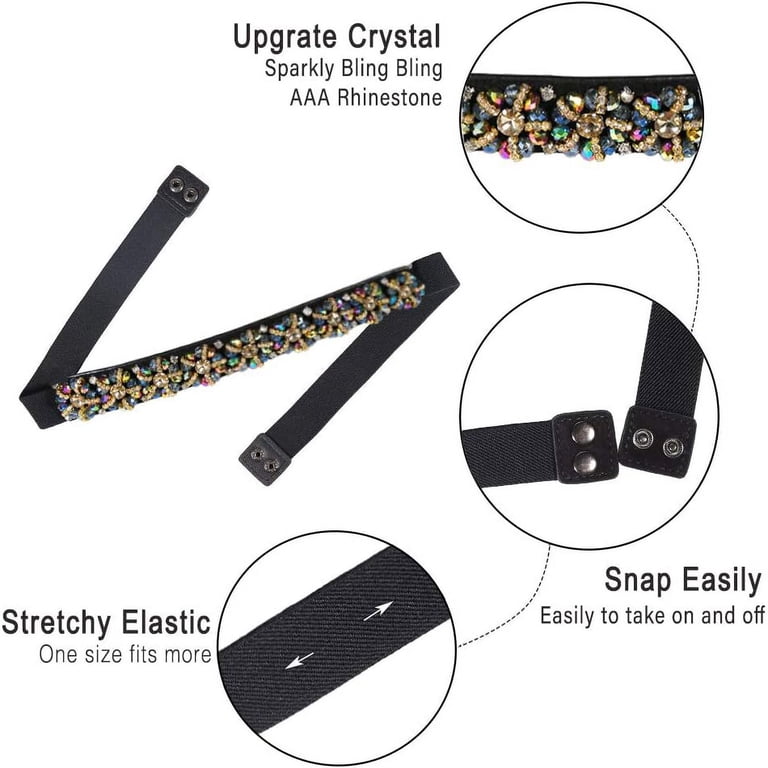 Women Beaded Rhinestone Belts Thin Elastic Stretchy Belt 