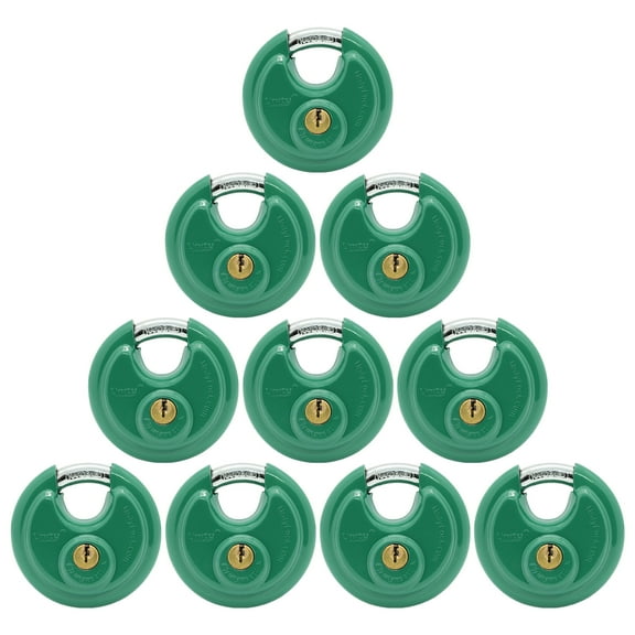 Unity Keyed Alike Green Disc Padlock 2-3/4''(70mm) Stainless Steel Lock for Management, Self-storage,Container, Trailer, Truck use (10 Pack)
