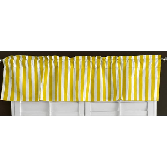 Cotton Stripe Window Valance 58" Wide 1 Inch Stripe Yellow and White