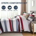 thumbnail image 2 of Davulos Full Comforter Set Striped Bedding Set 7 Piece Bed in a Bag Soft Microfiber Comforter and Sheet Set Red Black Navy Patchwork Striped Bed Set for All Season, 2 of 7