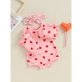 thumbnail image 4 of Musuos Baby Girl Valentine´s Day Outfits 3 6 12 18M Ruffle Long Sleeve Heart Print Romper with Headband Set Infant Clothes, 4 of 10