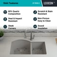 thumbnail image 5 of 32" x 20" Quartz Kitchen Sink, Double Bowl Sink, Drop-in Sink, Undermount Sink, Granite Kitchen Sink, Galaxy Concrete Kitchen Sink, with Grids, Basket Strainer and Flange Lexicon Platinum LP-7030-C, 5 of 7