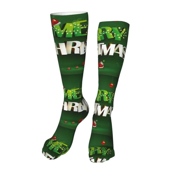 KLL Merry Christmas Print Cool Socks Men's Women's Crew Socks Funny Crazy Novelty Stockings