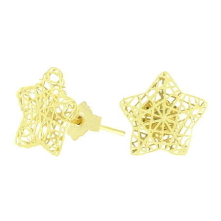 American Designs 10kt Solid Yellow Gold Star Celestial 3 Dimensional (3D) Stud Earrings, 10mm