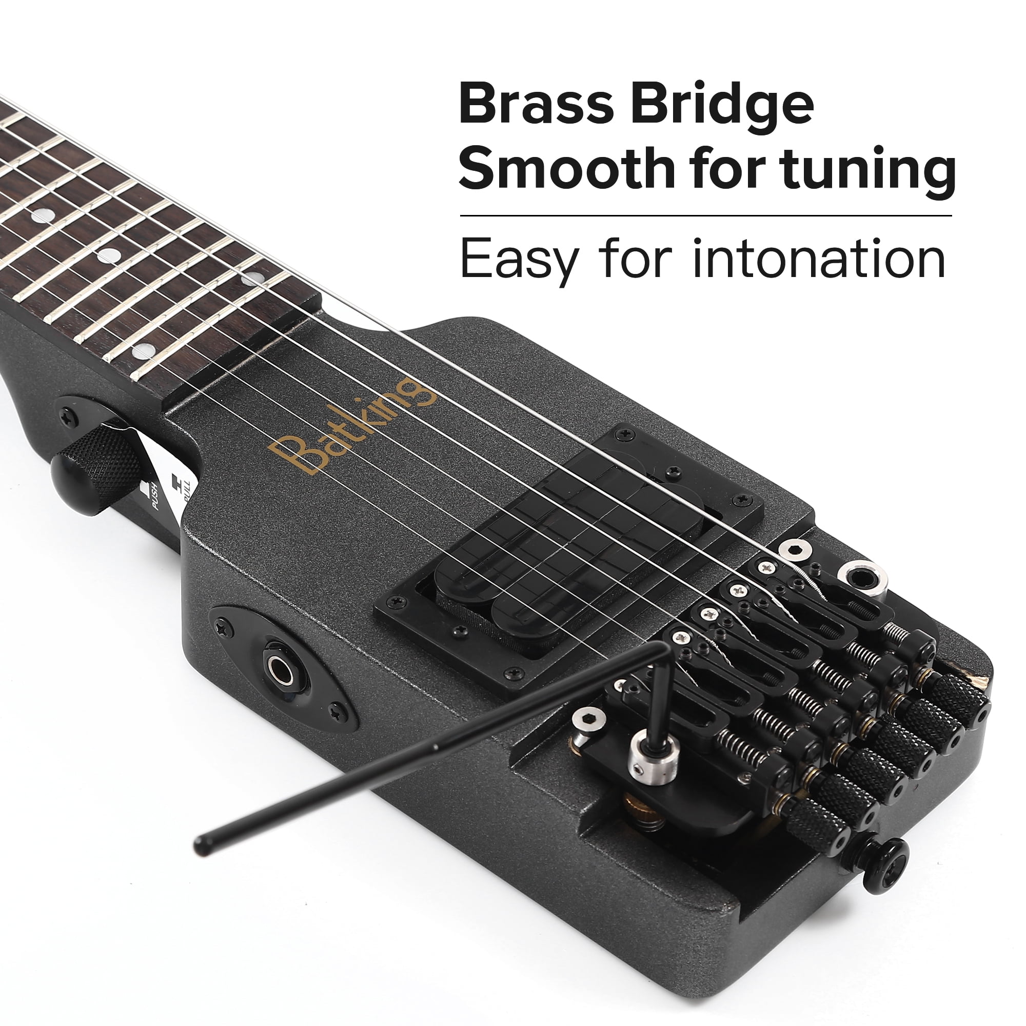 Batking Headless Electric Travel Guitar For Adults 6-String Double Locking Tremolo left handed electric guitar with Gigbag in Black Guitarra Electrica