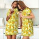 thumbnail image 4 of Balery Bananas On A Striped Camisón de manga corta con cuello redondo para mujer, cómodo y elegante., 4 of 6