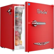 Upstreman 1.7 Cu.Ft. Retro Compact Refrigerator with Side Bottle Opener, Single Door Mini Fridge for Kitchen Office Apartment Dorm, Red FR17 PRO