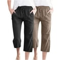 thumbnail image 2 of Wensltd Womens Linen Pants Drawstring Summer Wide Leg Capris for Women with Pockets 2PC, 2 of 5