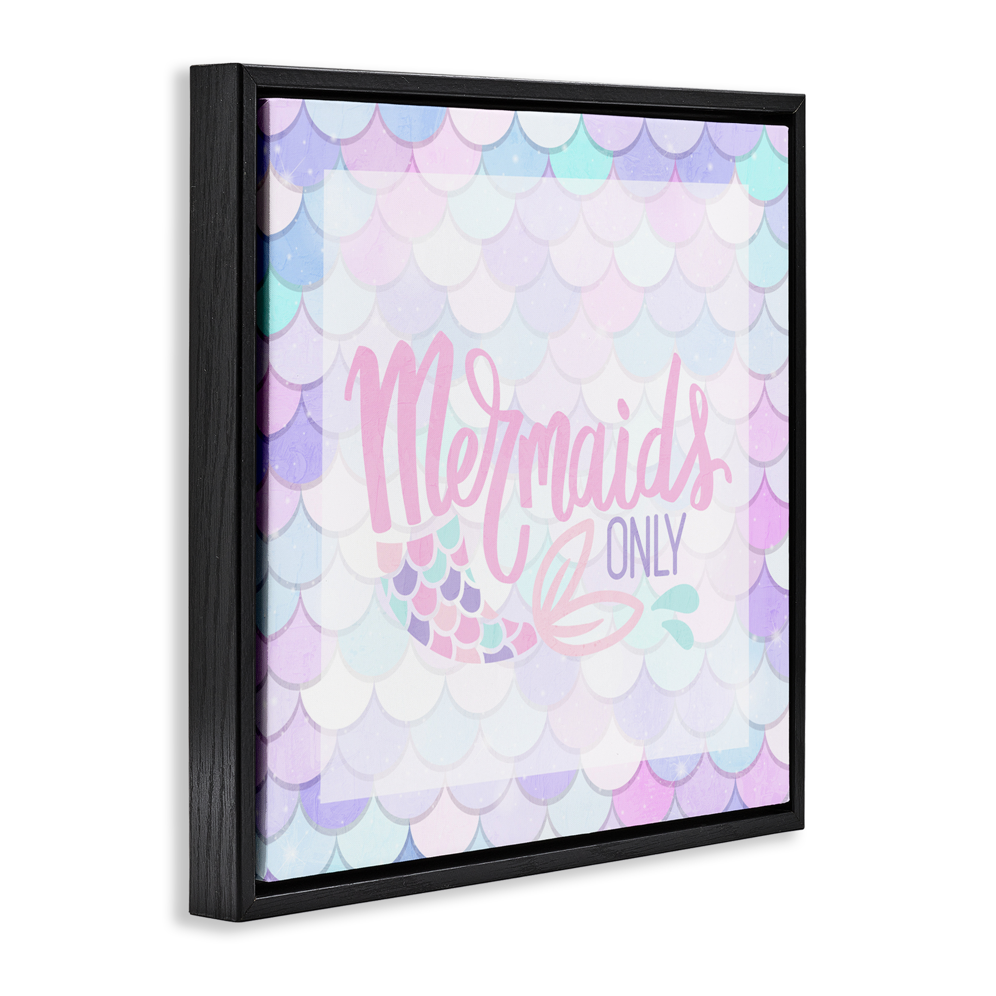 Pastel Mermaids Only Black Framed Floater Canvas Wall Art, design by Kim Allen