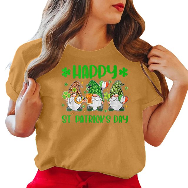 LSLJS Col Rond Saint Patrick's Imprimé à Quatre Feuilles Manches Courtes Décontracté Ample Haut Manches Courtes Col Rond/chemise, Cadeaux pour Femmes
