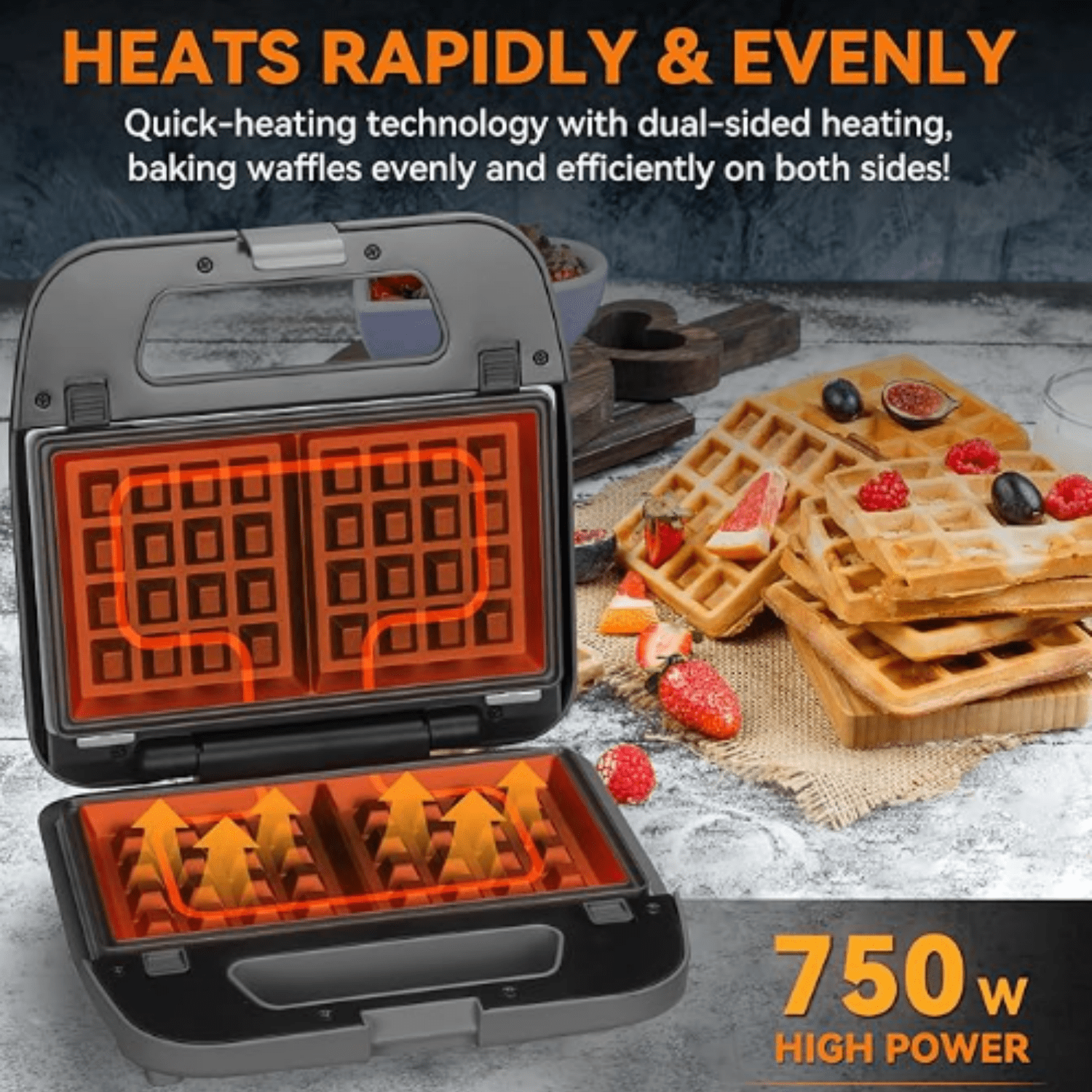 3 in 1 Mini Waffle Maker with Removable Plates, Dual Waffle & Pancake and Grill Plates, Breakfast Sandwich Maker Press, Dishwasher , Non-stick Coating, Graphite
