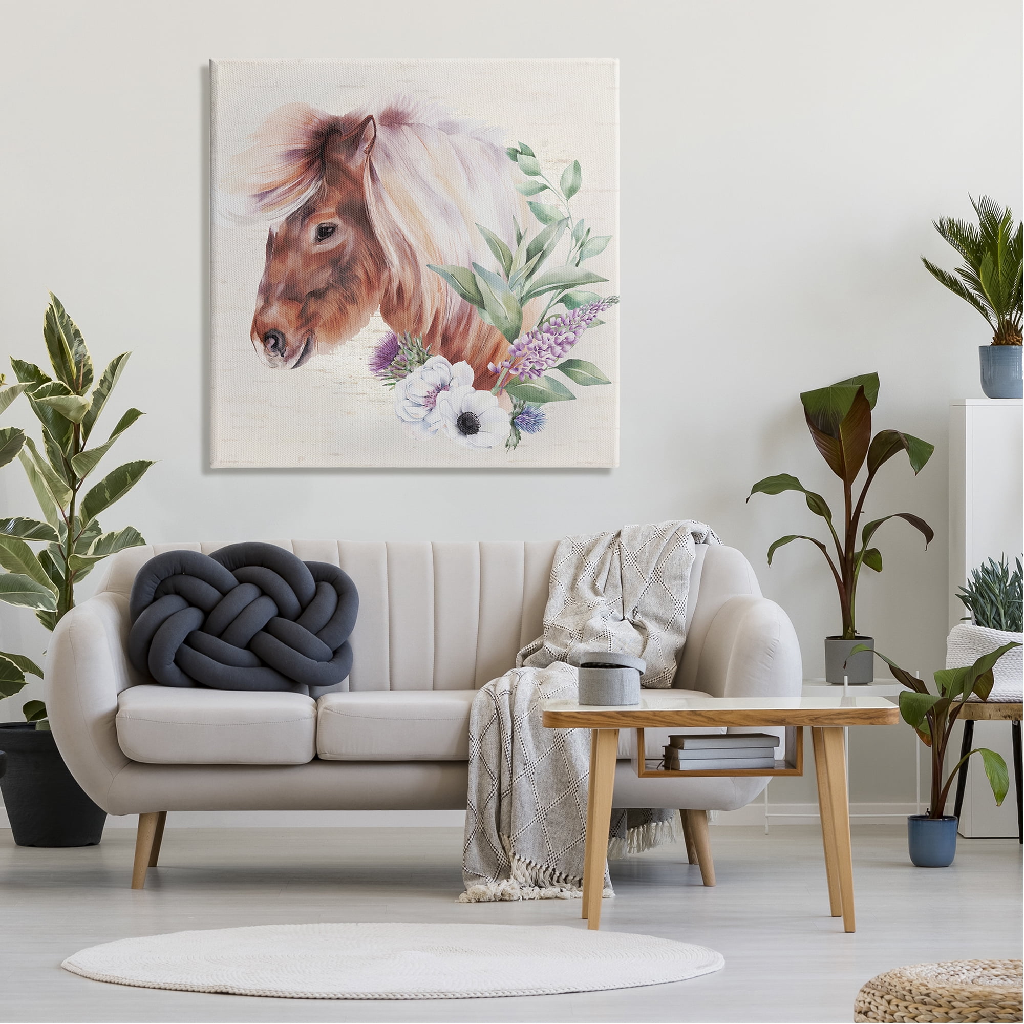 Stupell Horse Portrait Lilac Blossom Bouquet Animals & Insects Painting Gallery Wrapped Canvas Print Wall Art