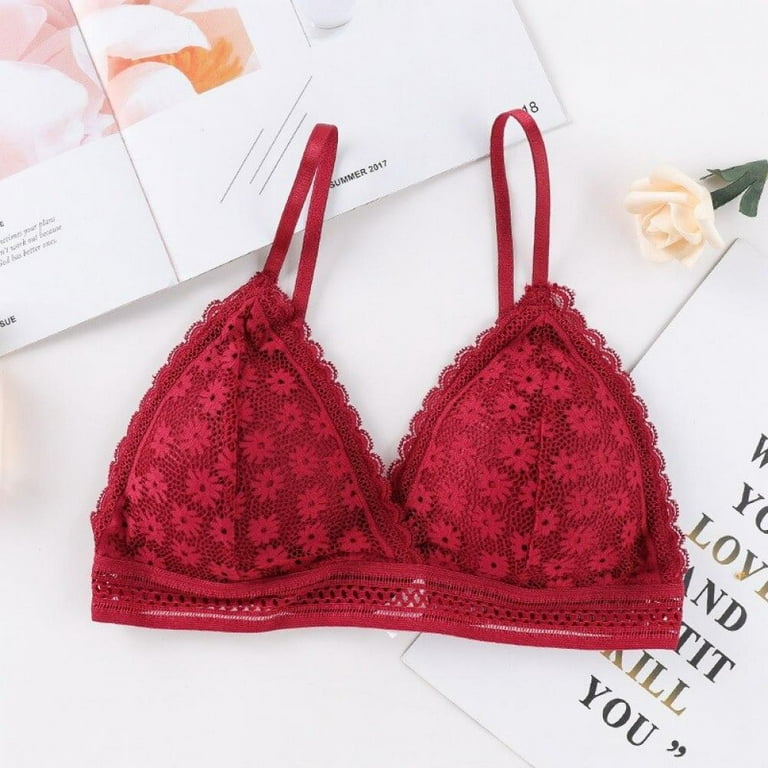 French Style Bralette Seamless Deep V Lace Bras Wireless Thin Underwear  Stretch Lingerie Soft Comfortable Bras for Women Pink