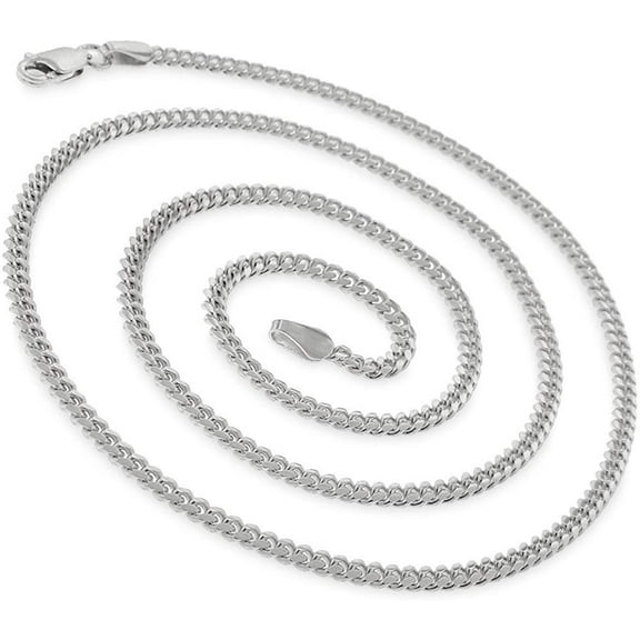 925 Italian Sterling Silver 2.5mm Miami Cuban, FREE Microfiber Cloth, Solid Bombe Curb Link Rhodium Chain Mens Womens Necklace, Giorgio Bergamo