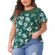 thumbnail image 4 of Blusa de mujer de talla grande Agnes Orinda con estampado floral, cuello redondo, encaje, mangas cortas acampanadas y abertura en la espalda, 2X verde, 4 of 5