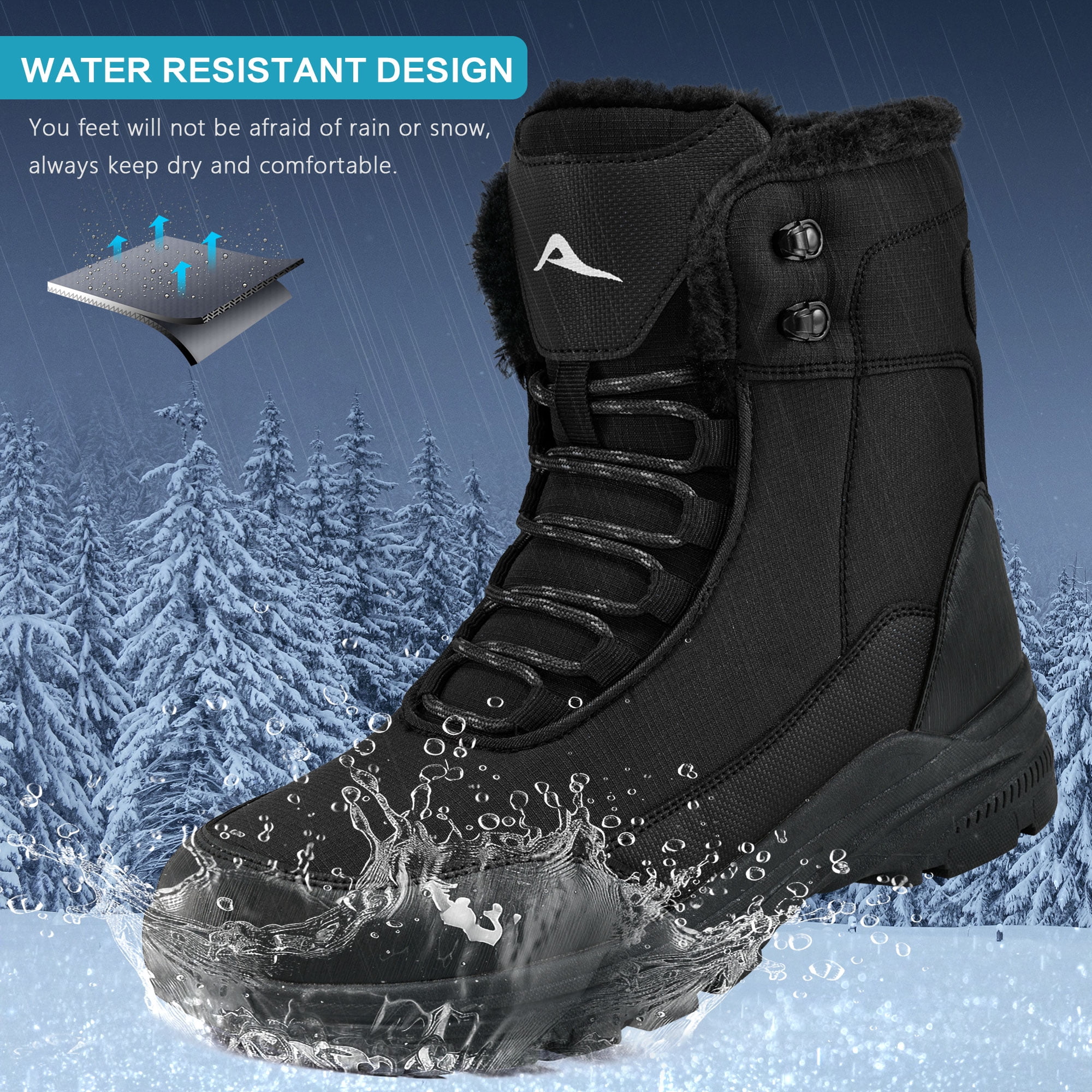 Ecetana Snow Boots for Men Winter Warm Faux Fur Lined Ankle Boots Outdoor Hiking Shoes