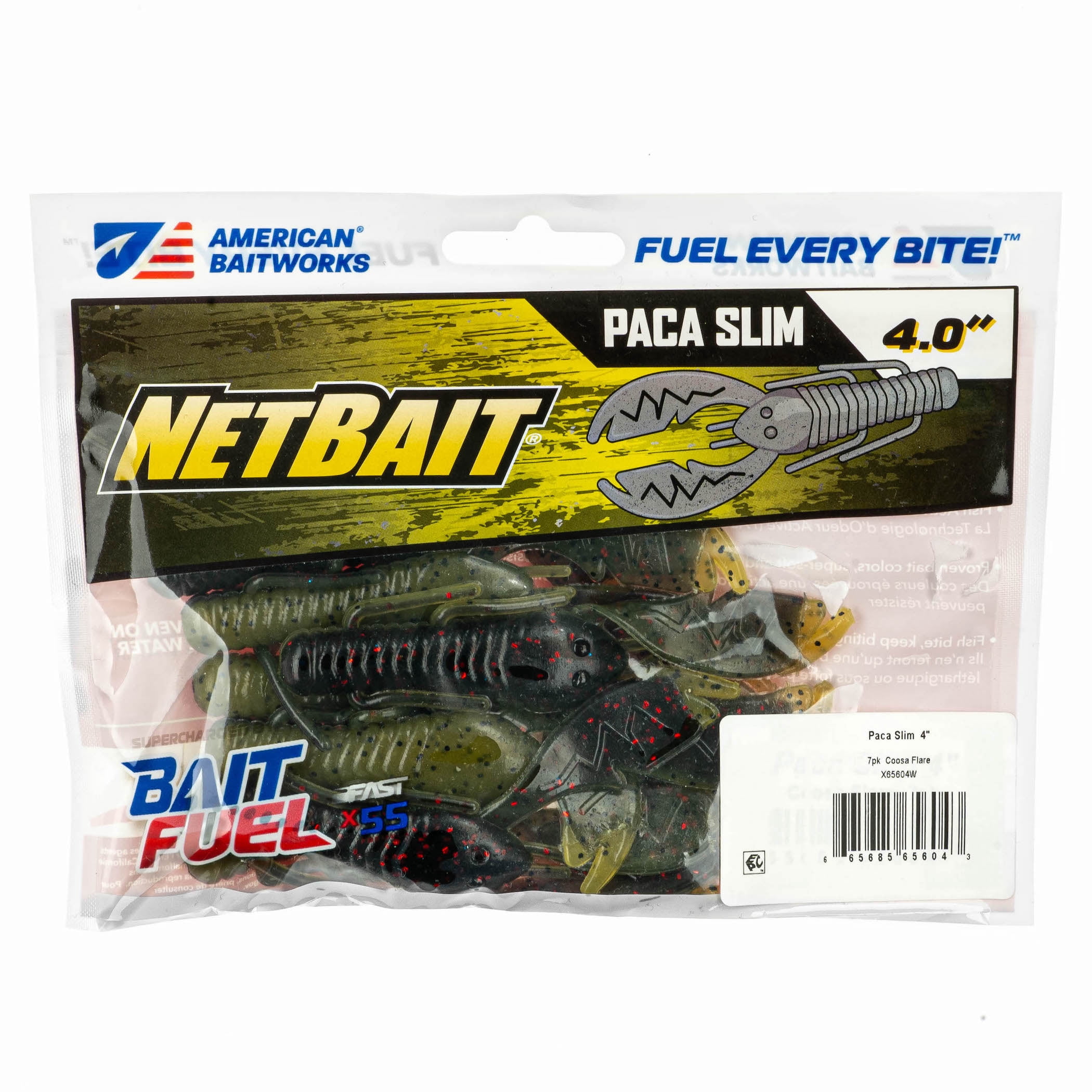 (2 pack) NetBait Paca Slim, Coosa Flare, Crawfish Freshwater Fishing Soft Baits, 4in, 7 pieces