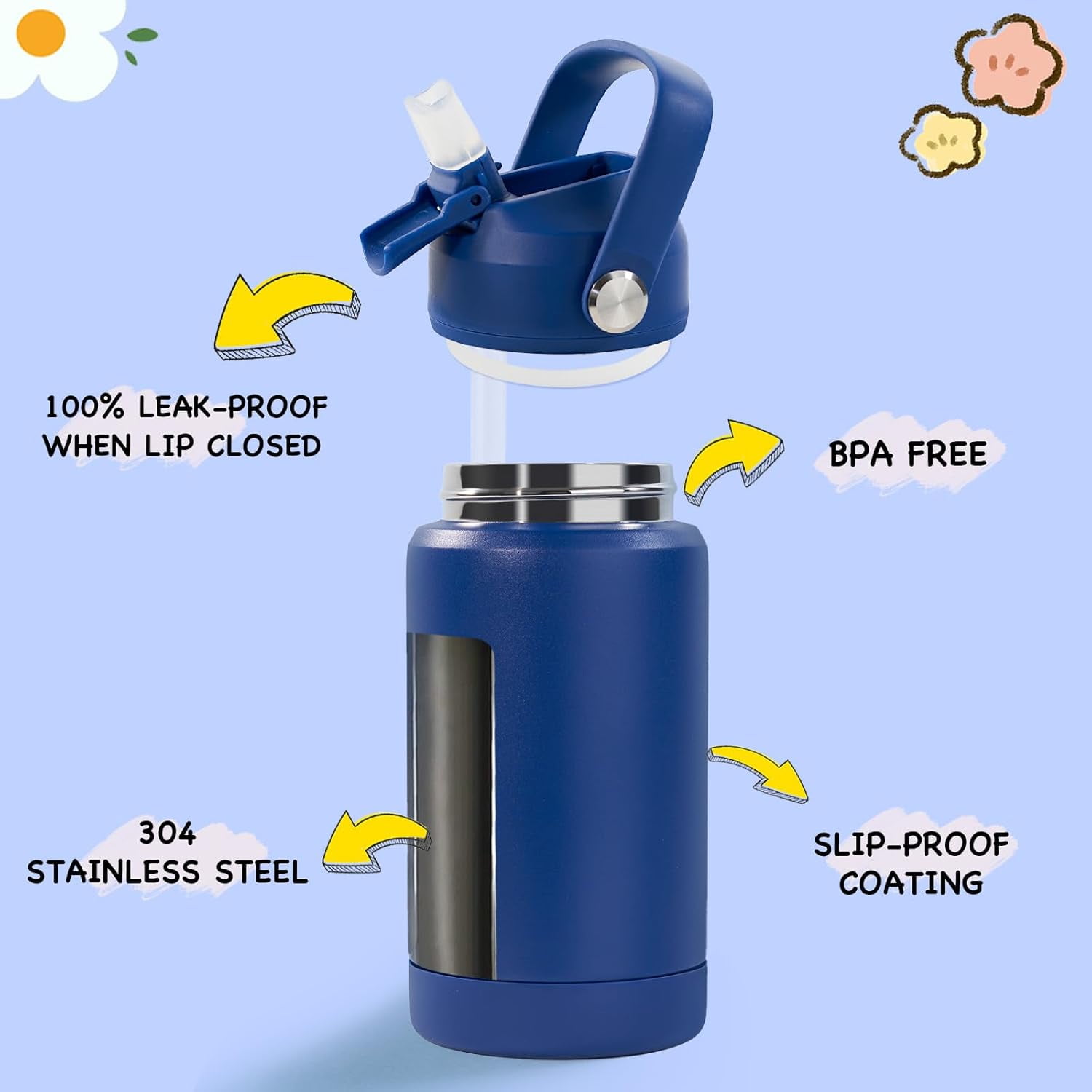 Kids Water Bottle, Stainless Steel Insulated Water Bottle For Kids, Toddler Cup With Straws Leak-proof, Kids Water Bottles For School Boys Girls, BPA Free