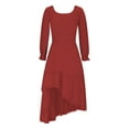 thumbnail image 5 of ATOGUTA Girls Fall Dress Long Sleeve Crew Neck Casual Holiday High Low Hem Dresses Size 5T-14, Wine, 5 of 5