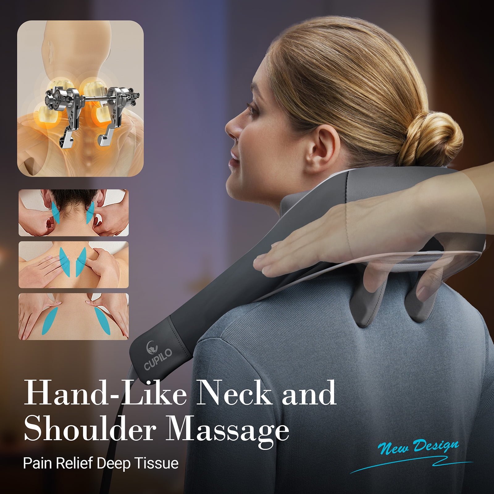 Cupilo Neck Massager,  Shiatsu Neck and Back Massager with Heat & Remote Control, 6D Cordless Electric Deep Tissue Kneading Massage Pillow for Shoulder Leg Body Muscle Pain Relief, Gift for Men Women