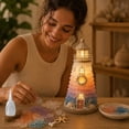 thumbnail image 3 of Sea‑Glass Lighthouse Kit, 3D Glowing Coastal Decor with LED Light Adult DIY Nautical Craft Mzrulpne, 3 of 8
