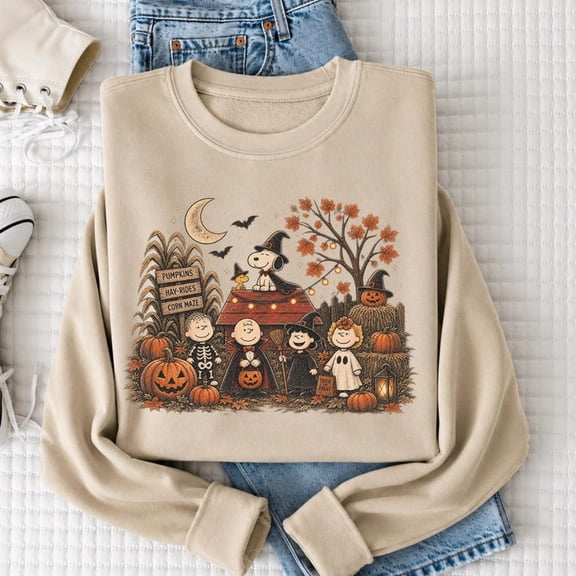 Vintage Halloween Cartoon Friends Sweatshirt, Cute Fall Pumpkin Patch Crewneck, Cozy Spooky Season Shirt