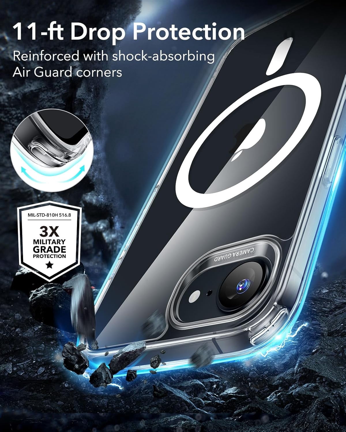 CRKMGS-for iPhone 16e Case, Compatible with MagSafe, Shockproof Military-Grade Protection, Magnetic Phone Case for iPhone 16e, Classic Hybrid Case,Clear