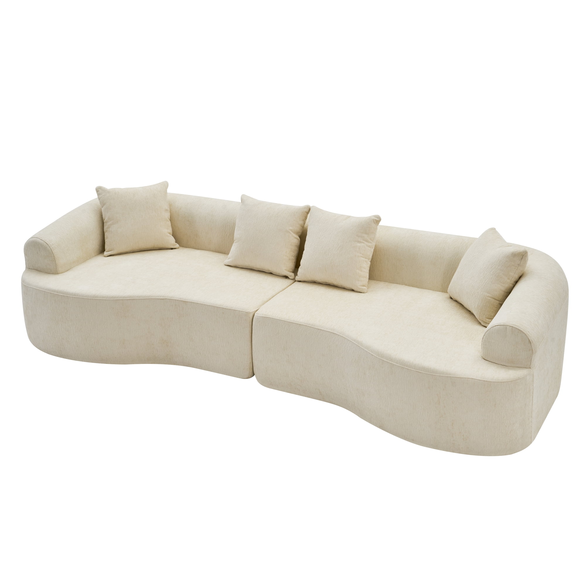 Leumius 108" Curved Boneless Sofa, Compression Modular Sectional, Chenille Couches Sleeper for Living Room Bedroom Apartment Lounge White