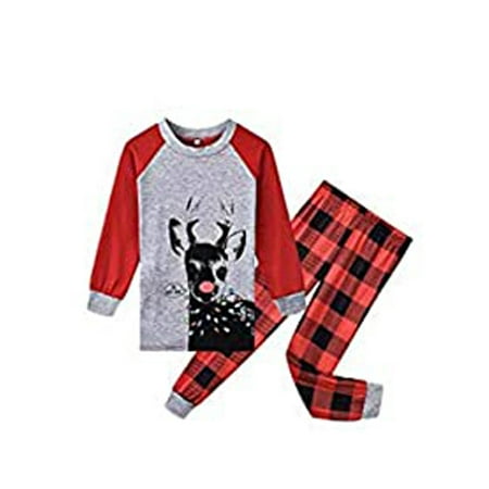 

One Opening Family Matching Adult Kids Christmas Pajamas Deer Plaid Nightwear