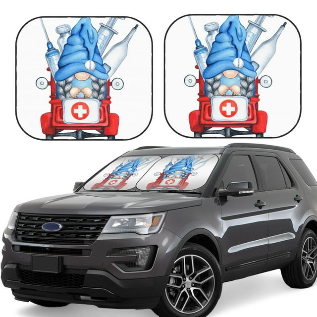 Saiise Medicine Gnome Truck Red for Foldable Car Sun Shades (2-Pack) Offer Sun Protection with an Easy-fold Design for Convenient Windshield Shading-Large