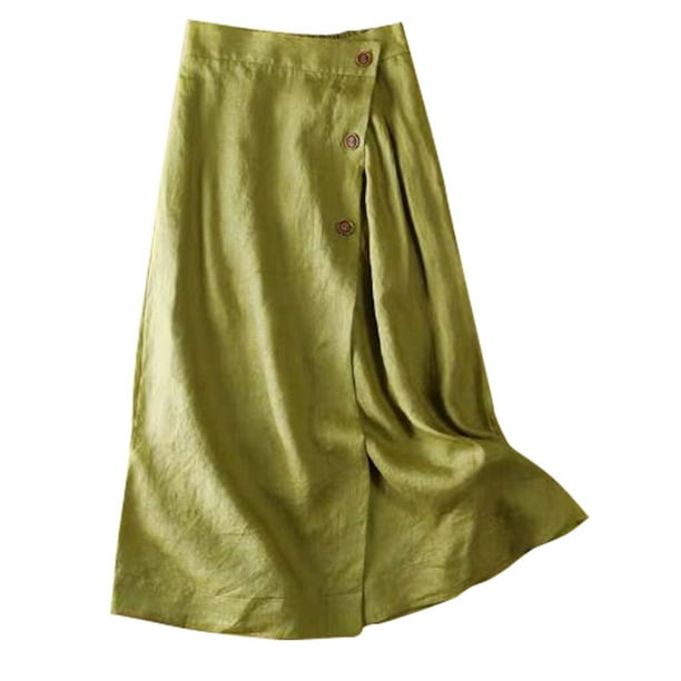 Vestido informal de línea A para mujer - Algodón y lino, cintura elástica, largo medio - M-XXL