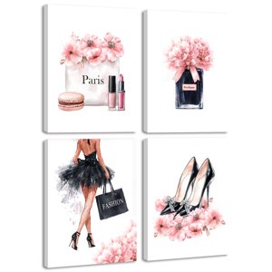 Drsoum Glam Pink Fashion Woman Wall Art, 4-Piece Set