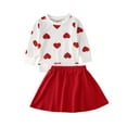 thumbnail image 3 of Elippeo Baby Girls Autumn Clothes Set 1Y 2Y 3Y 4Y 5Y 6Y Long Sleeve Heart Print O-neck Tops+Solid Color Skirt Kids 2Pcs Valentine's Day Outfits, 3 of 8