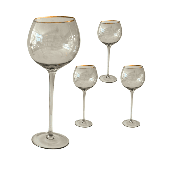 Juego de 4 copas Bruna humo filo oro