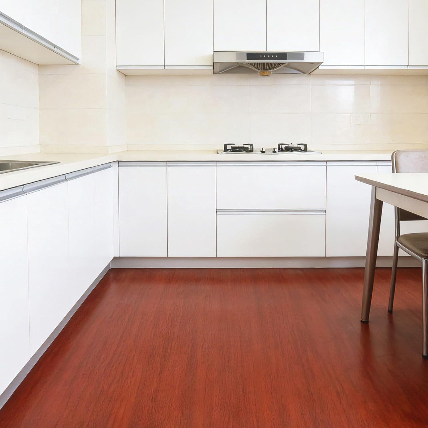 Professional Grade Thickening Peel and Stick Floor Tile 11.8”X 118" Self Adhesive Vinyl Flooring Floor Tiles Peel and Stick Waterproof and Non-Slip Scratch-Resistant for Kitchen Bathroom, Red Brown