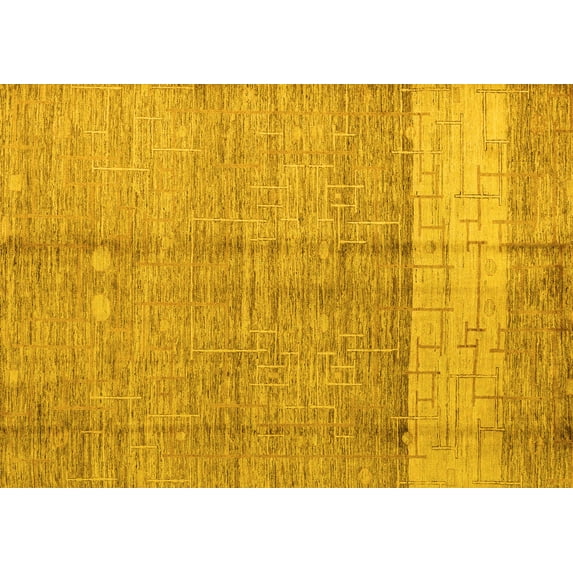 Ahgly Company Machine Washable Indoor Rectangle Oriental Yellow Modern Area Rugs, 5' x 7'