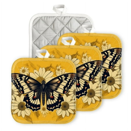 

Bahomeck Pot Holder 4Pcs Beautiful Butterfly With Black Wings Surrounded By Daisies Square Heat Resistant Hot Pads For Kitchen Cooking Oven With Hanging Loop Potholder Easy To Store