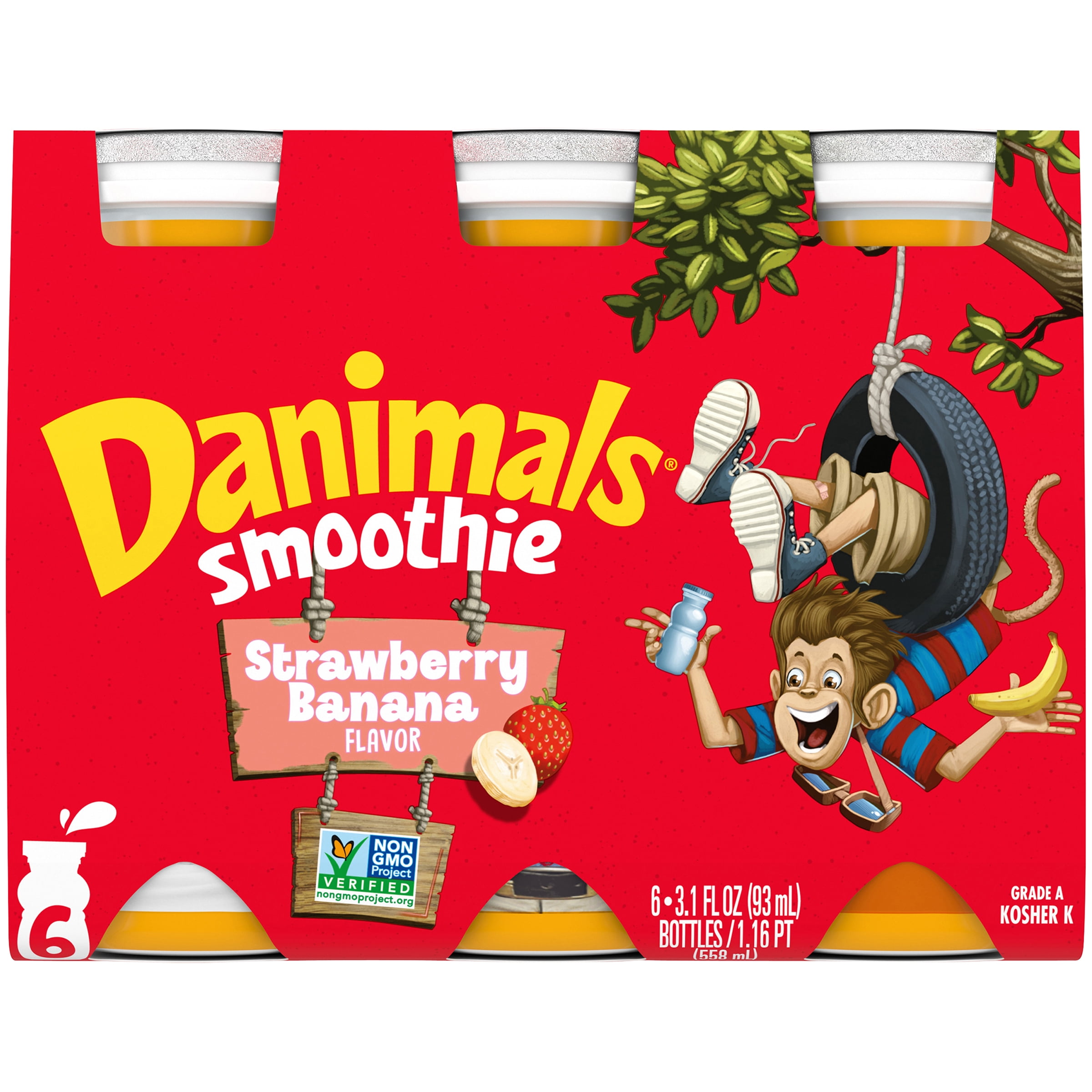 Danimals Swingin' Strawberry Banana Smoothies, 3.1 Oz. Bottles, 6 Count
