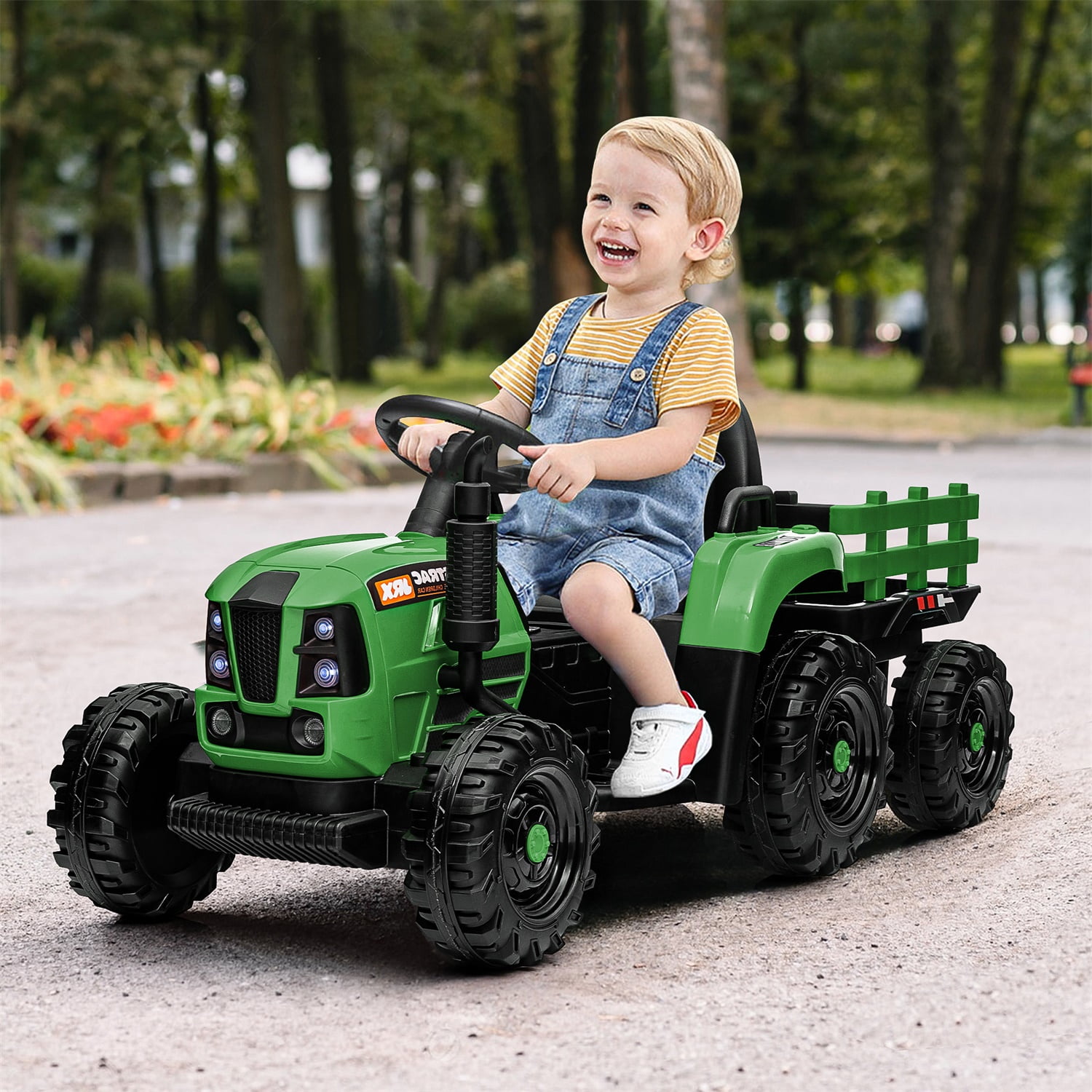 CIPACHO 12V Ride On Tractor with Trailer, Electric Kids Car with 2.4RC, 3 Speed Adjustable, USB, MP3, Power Display, 2 Point Safety Belt, Dark Green CIPACHO 12V Ride On Tractor with Trailer, Electric Kids Car with 2.4RC, 3 Speed Adjustable, USB, MP3, Power Display, 2 Point Safety Belt, Dark Green