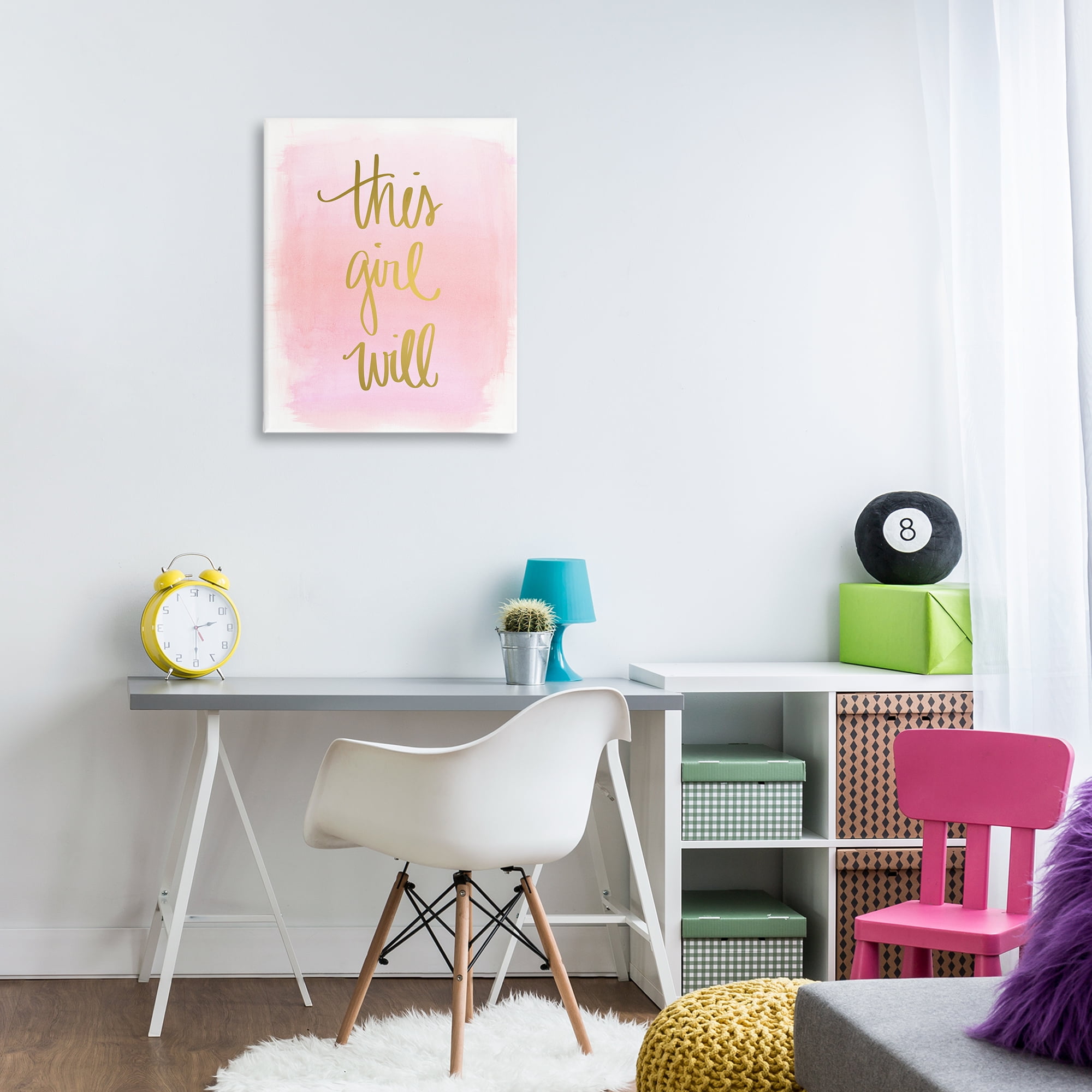 Stupell Industries This Girl Will on Pink Text & Numbers Painting Wrapped Canvas Art Print Wall Art, 24 x 30