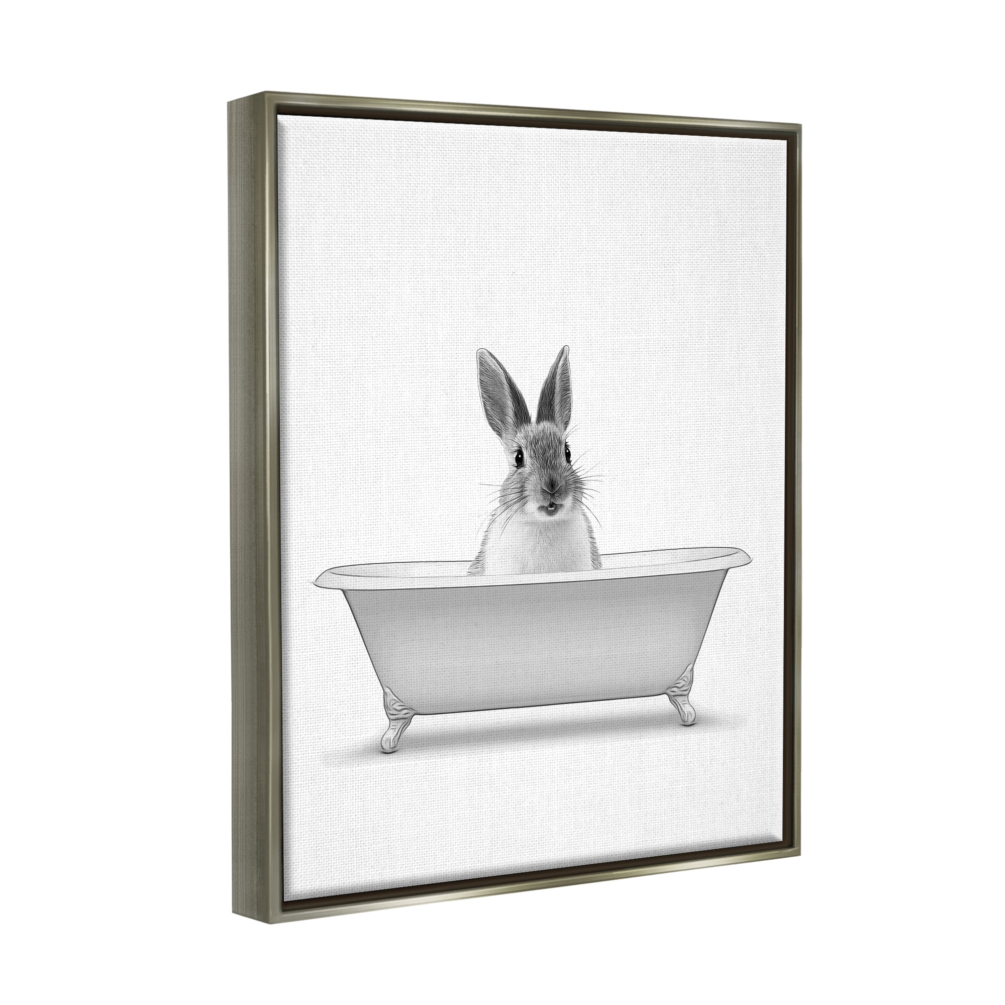 Stupell Industries Bunny Peeking Bathtub Pet Animals & Insects Painting Gray Floater Framed Art Print Wall Art