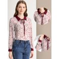 thumbnail image 2 of Unique Bargains Blouse Florale Transparente à Col Contrastant pour Femmes, 2 of 6