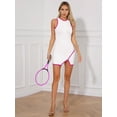 thumbnail image 4 of Fldy Women Tennis Golf Dress Sleeveless Athletic Dresses Workout Practice Tank Skirt Running Dress White&Hot Pink XXL, 4 of 7